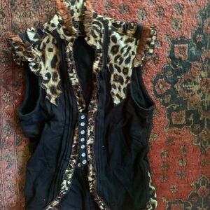 Black and Brown Ruffled Sleeveless Blouse